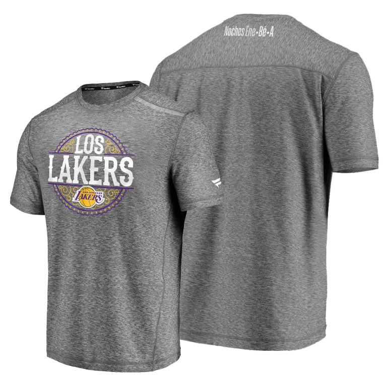 Men's Los Angeles Lakers NBA 2020 Heritage Latin Night Heather Gray Basketball T-Shirt NFA0783SI